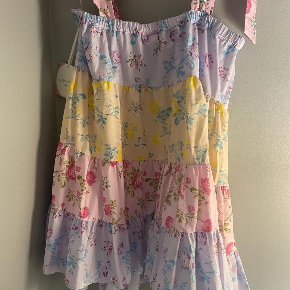 LoveShackFancy Floral Mini Dress in Pink and Purple - Picture 3 of 5